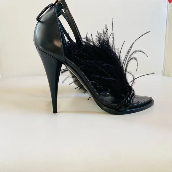 GIVENCHY Runaway Black Feathers Ankle Straps Heel sandals SZ 6/36 - Picture 3 of 13